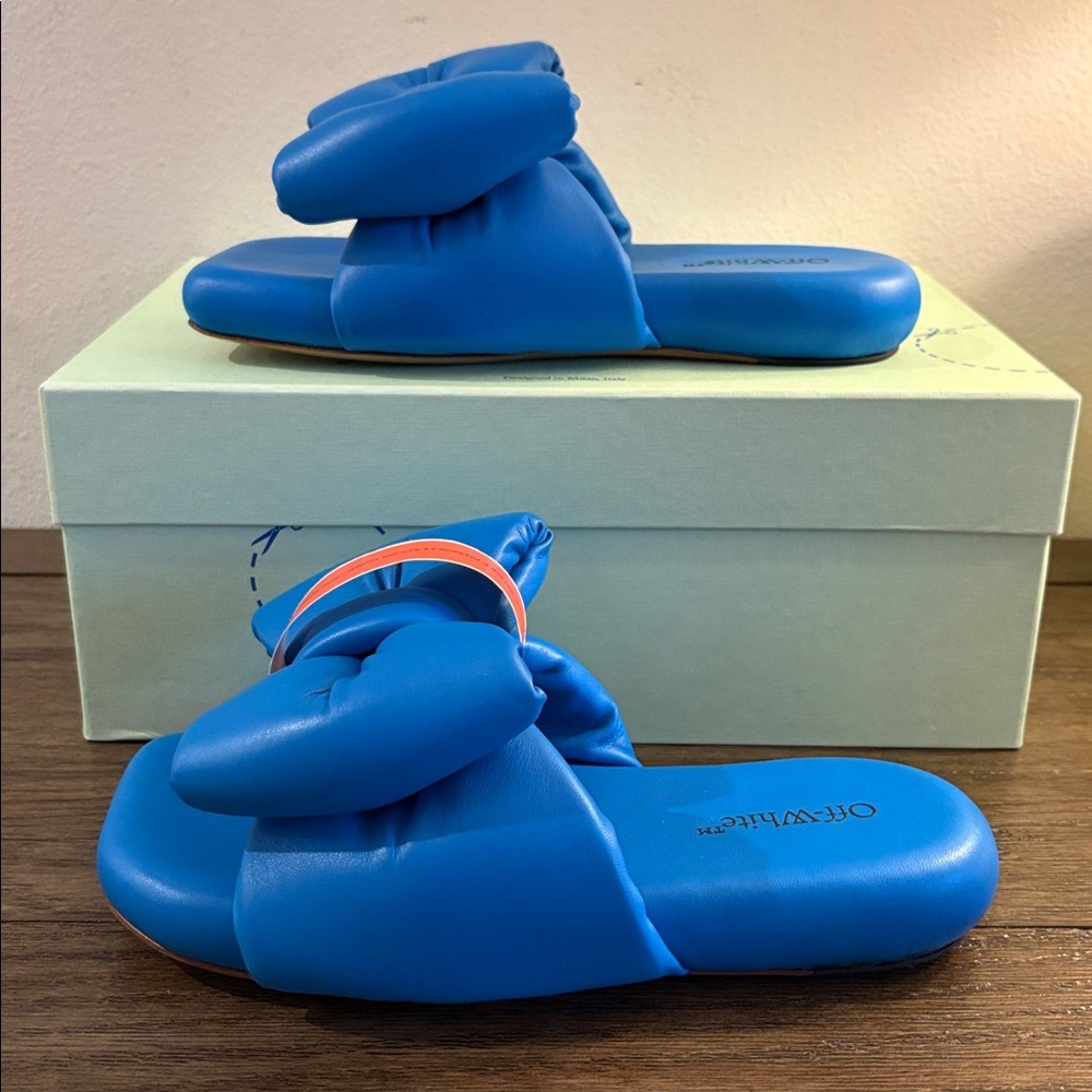 NIB [Off-White] Oversized Bow Blue Leather Slip-On Sandals Women’s EU 36 / US 6 - Picture 5 of 14